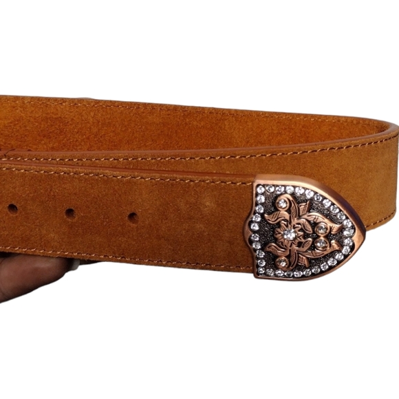 Western Style Rhinestone Buckle Leather Belt - Picture 4 of 8